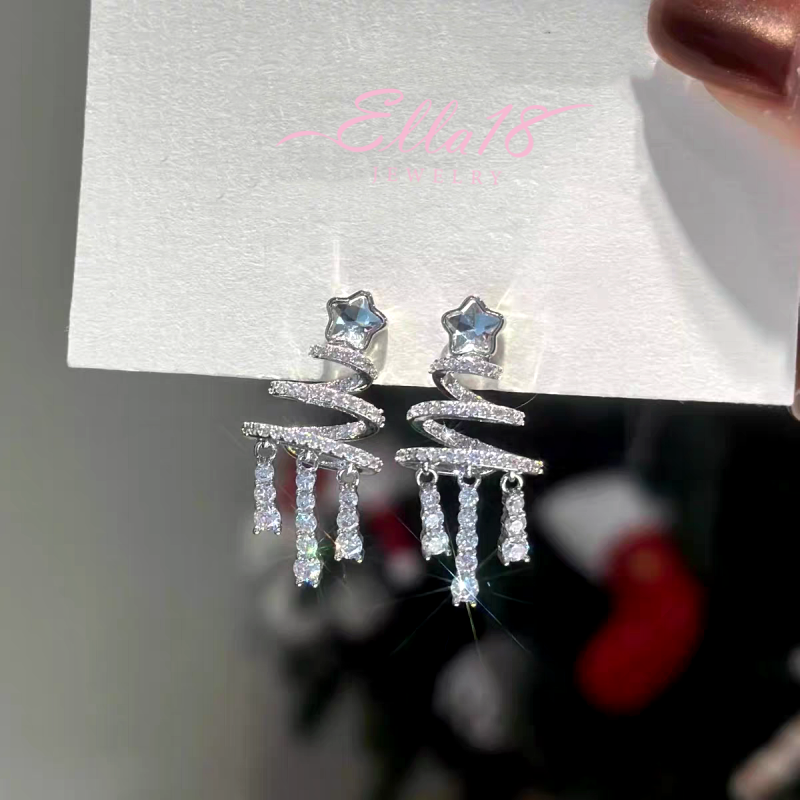 14K Gold-Plated Christmas Tree Zircon Tassel Earrings