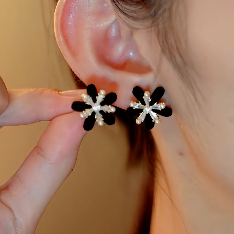 14K Gold-Plated Christmas Velvet Snowflake Stud Earrings