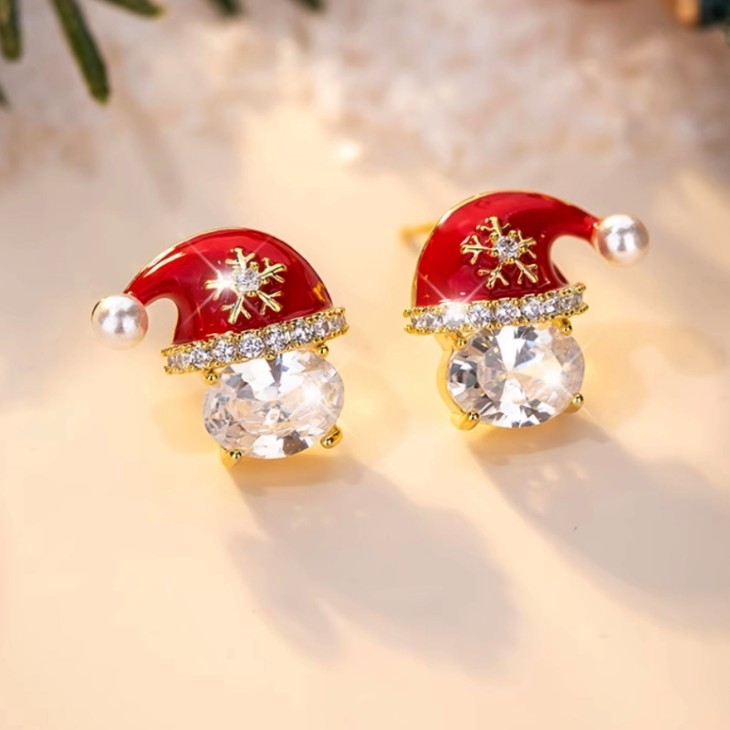 14K Gold-Plated Christmas Zircon Hat Earrings