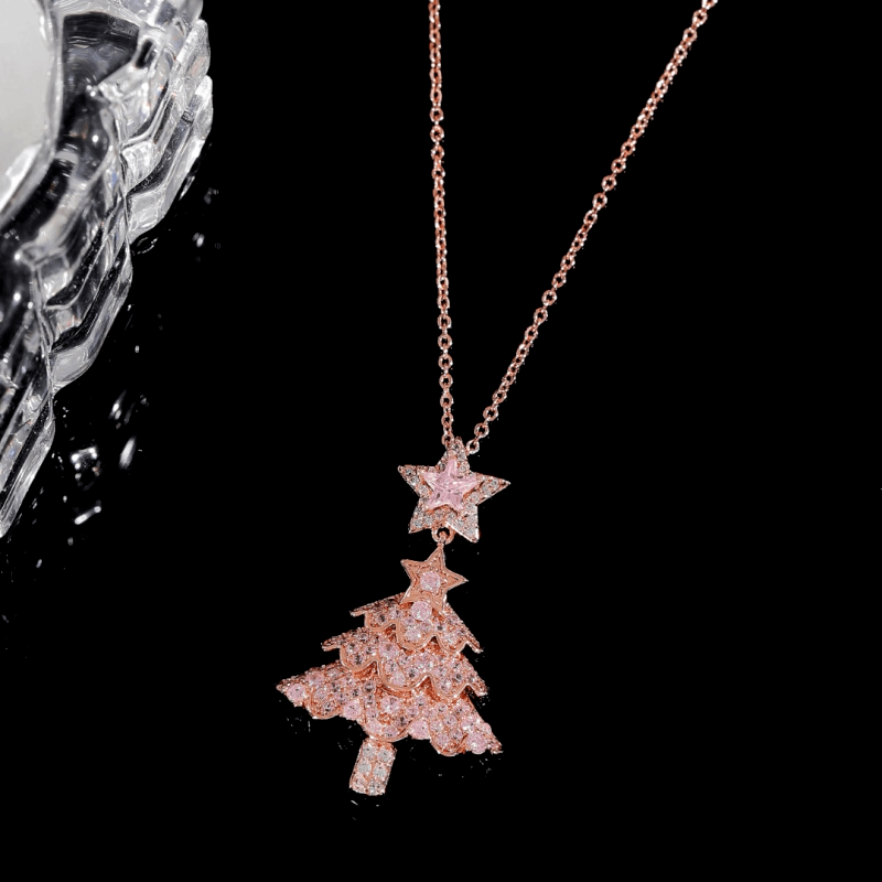 14K Gold-Plated Christmas Zircon Pink Christmas Tree Necklaces