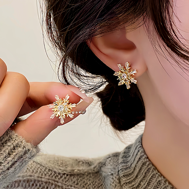 14K Gold-Plated Christmas Zircon Snowflake Earrings