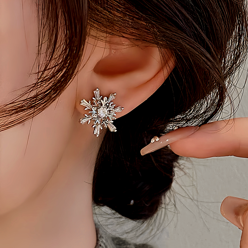 14K Gold-Plated Christmas Zircon Snowflake Earrings