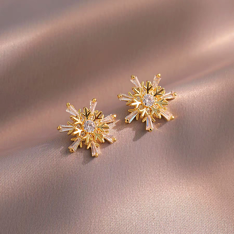 14K Gold-Plated Christmas Zircon Snowflake Earrings