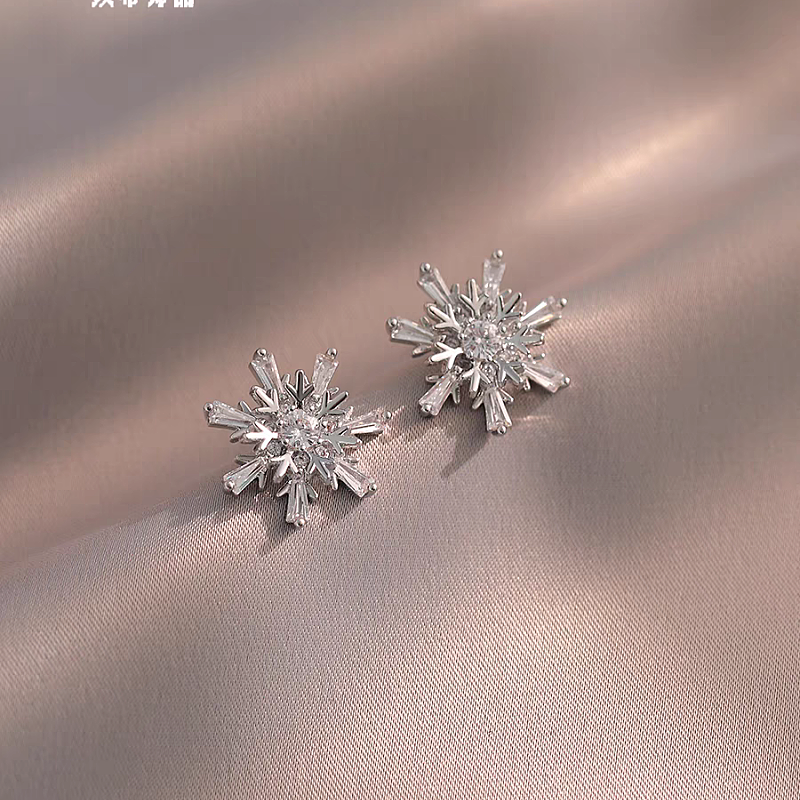 14K Gold-Plated Christmas Zircon Snowflake Earrings