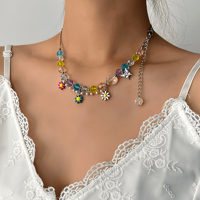 14K Gold-Plated Colorful Beaded Flower Necklaces