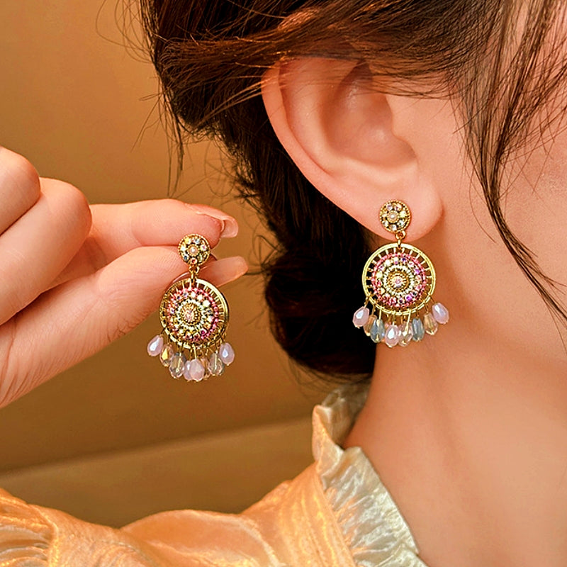 14K Gold-Plated Colorful Crystal Tassel Earrings