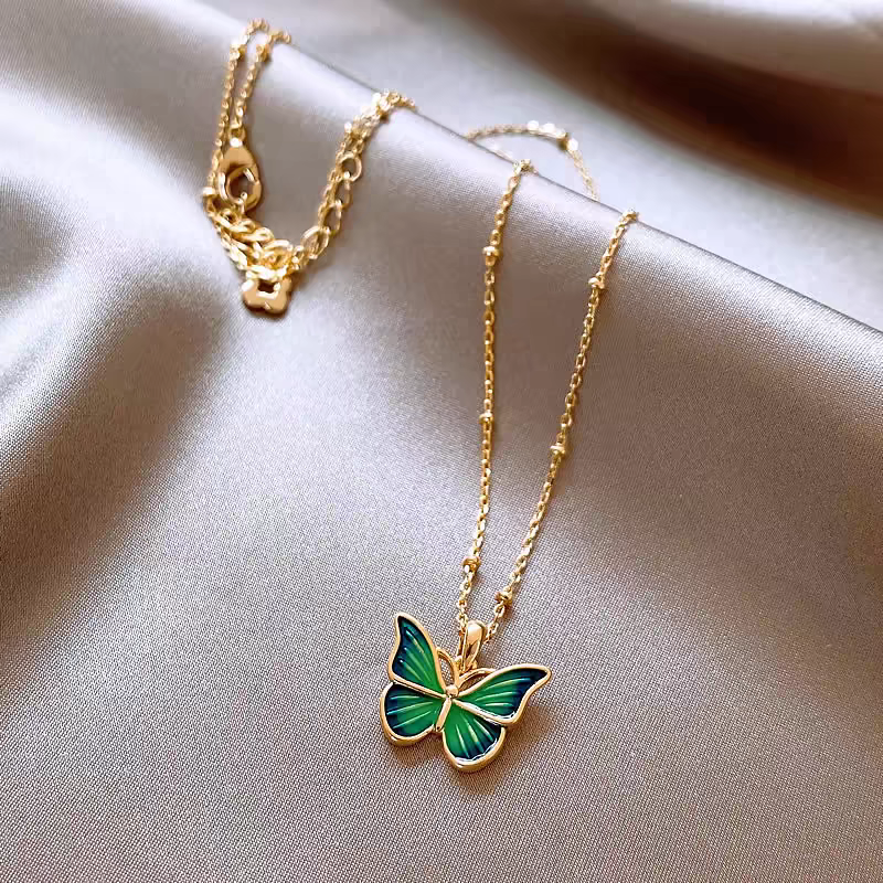 14K Gold-Plated Colorful Gradient Butterfly Necklaces