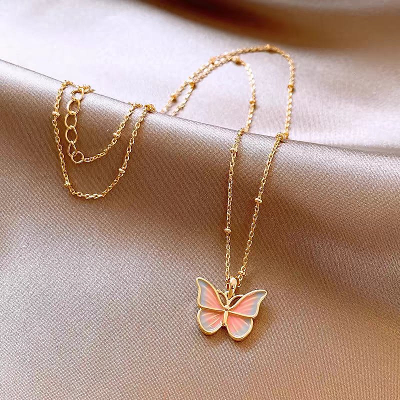 14K Gold-Plated Colorful Gradient Butterfly Necklaces