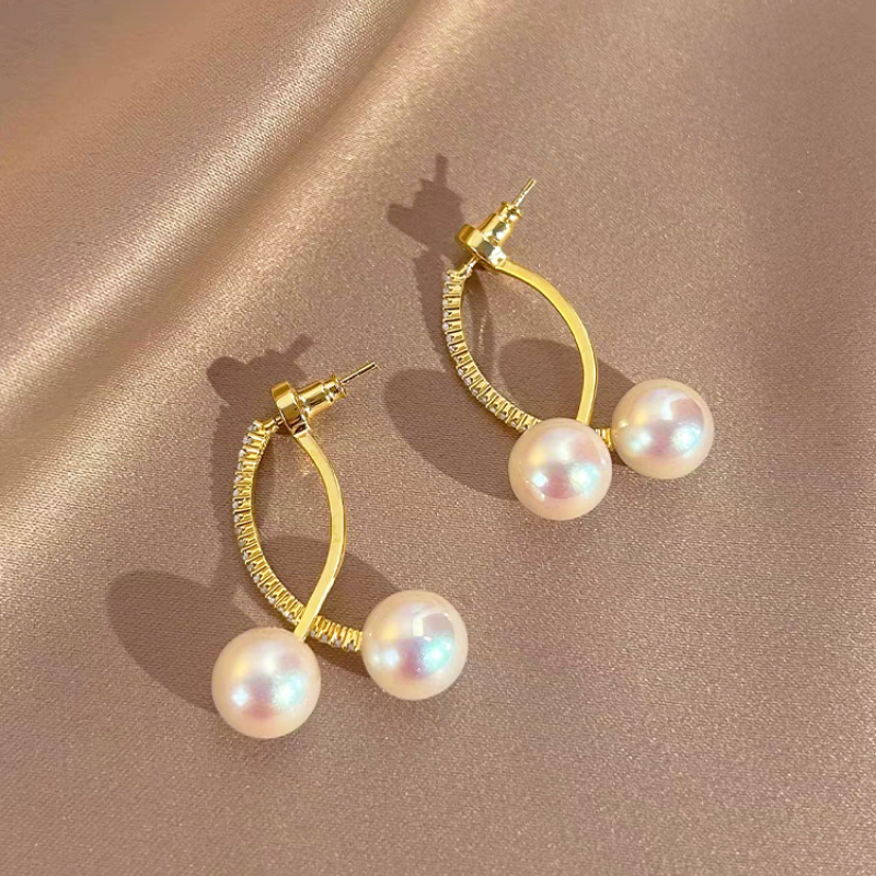 14K Gold-Plated Crossed Cherry Pearl Earrings