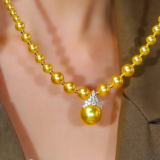 14K Gold-Plated Crown Gold Pearl Necklace