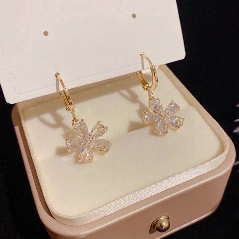 14K Gold-Plated Crystal Flower Earrings