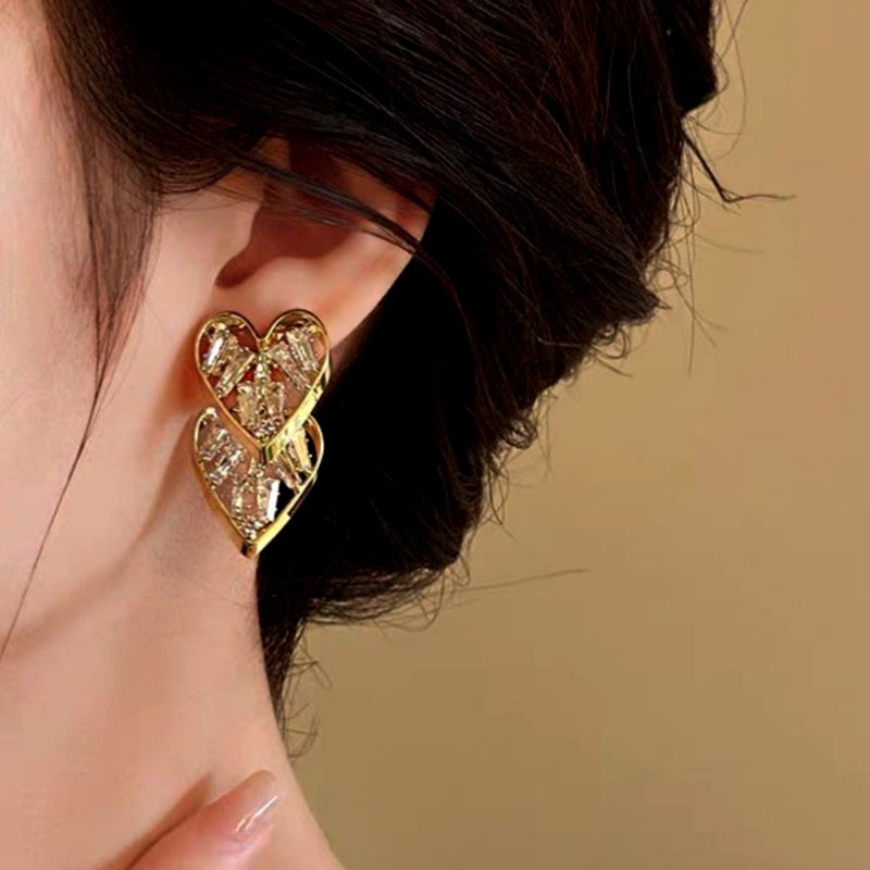 14K Gold-Plated Crystal Heart Earrings