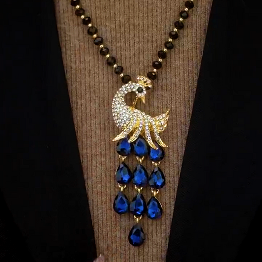 14K Gold-Plated Crystal Peacock Sweater Necklace