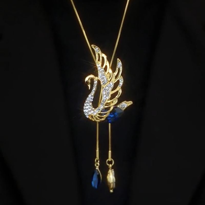 14K Gold-Plated Crystal Swan Sweater Necklace