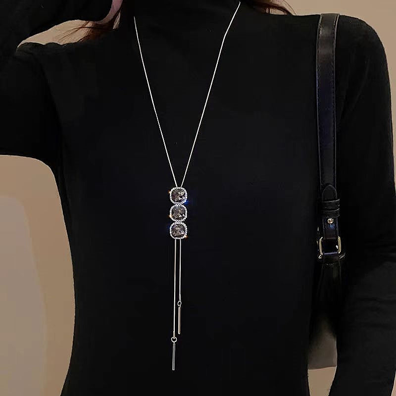 14K Gold-Plated Crystal Sweater Chain Necklaces