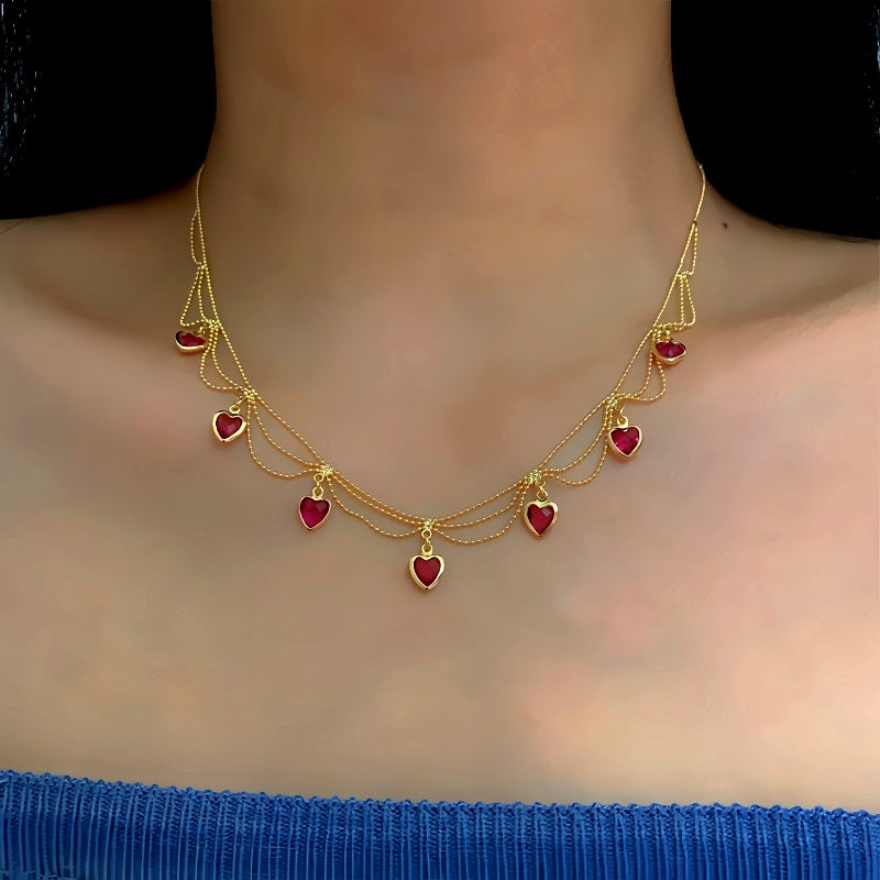 14K Gold-Plated Crystal Zircon Heart Clavicle Necklaces