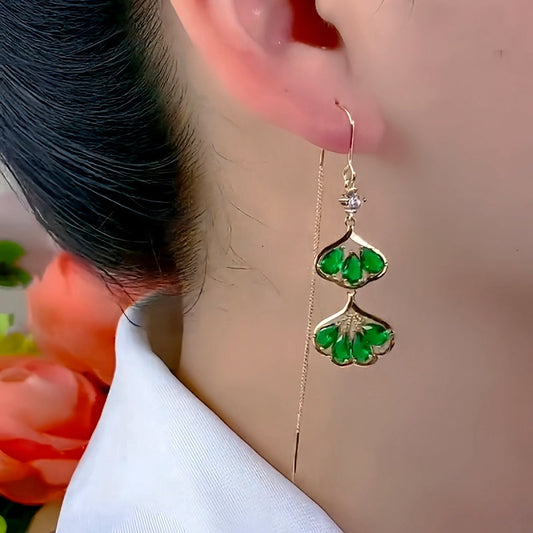 14K Gold-Plated Diamond-Studded Apricot Leaf Earrings