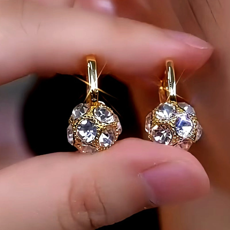 14K Gold-Plated Diamond Ball Earrings