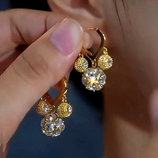 14K Gold-Plated Diamond Ball Tassel Earrings