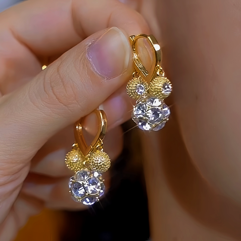 14K Gold-Plated Diamond Bead Earrings