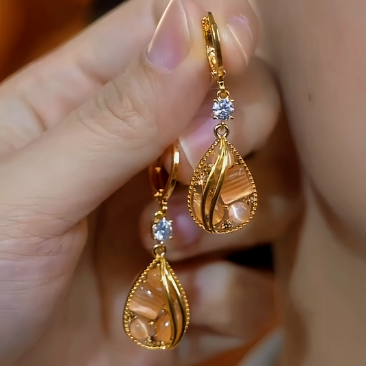 14K Gold-Plated Diamond Cat's Eye Water Drop Earrings