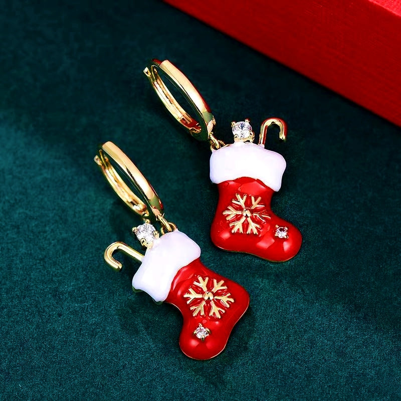 14K Gold-Plated Diamond Christmas Stock Earrings