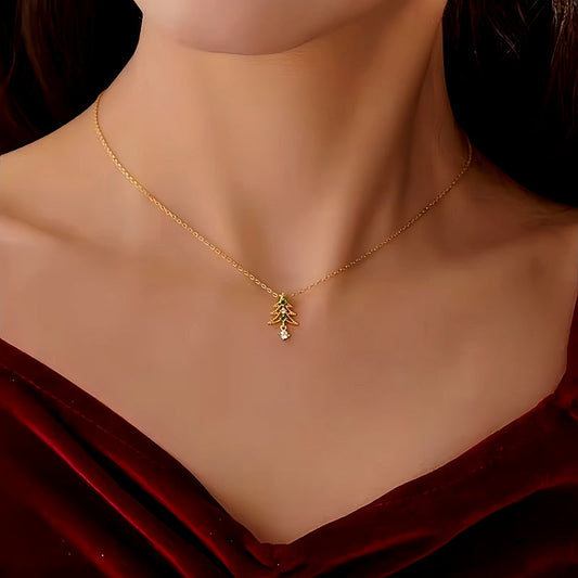 14K Gold-Plated Diamond Christmas Tree Necklace