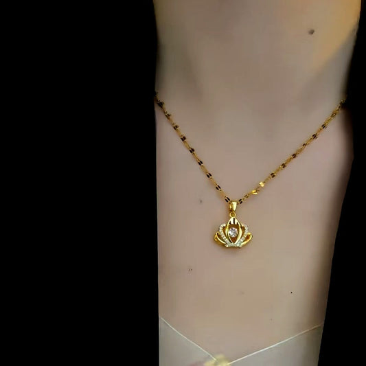 14K Gold-Plated Diamond Crown Necklace