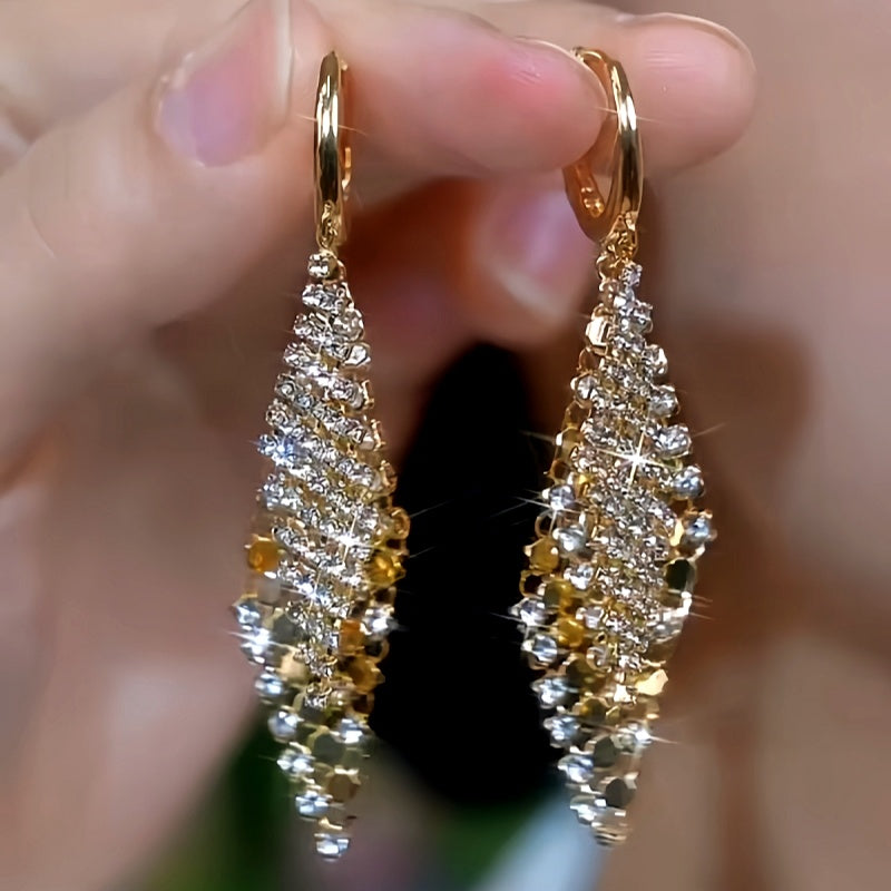 14K Gold-Plated Diamond Double-Layer Diamond Earrings