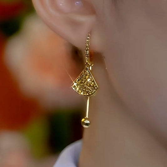 14K Gold-Plated Diamond Fan-Shaped Earrings