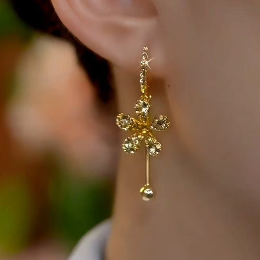 14K Gold-Plated Diamond Flower Earrings