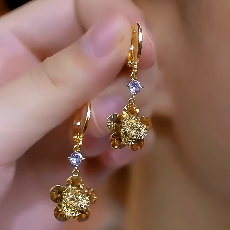 14K Gold-Plated Diamond Flower Earrings