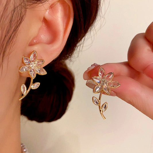 14K Gold-Plated Diamond Flower Earrings