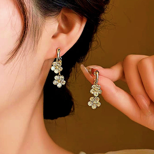 14K Gold-Plated Diamond Flower Earrings