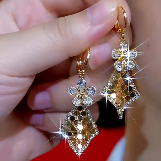 14K Gold-Plated Diamond Flower Sequin Tassel Earrings