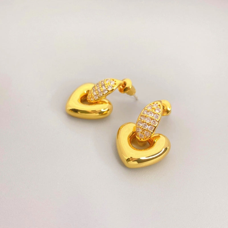 14K Gold-Plated Diamond Heart-Design Earrings