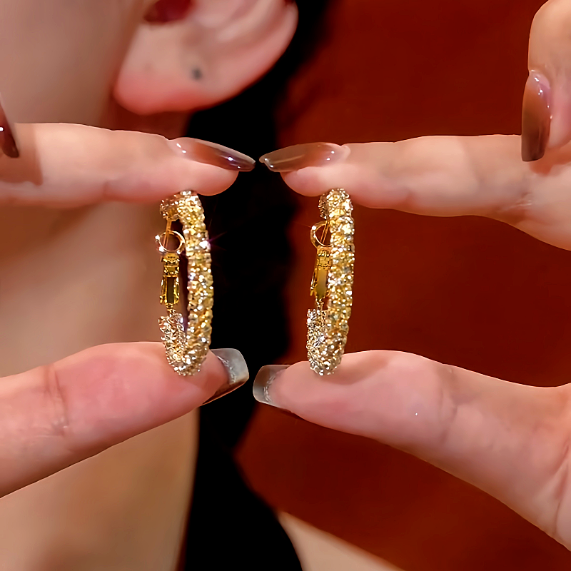 14K Gold-Plated Diamond Hoop Earrings