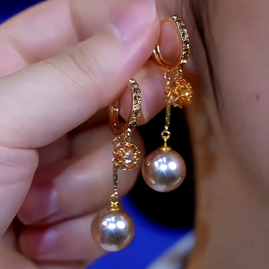 14K Gold-Plated Diamond Pearl Earrings