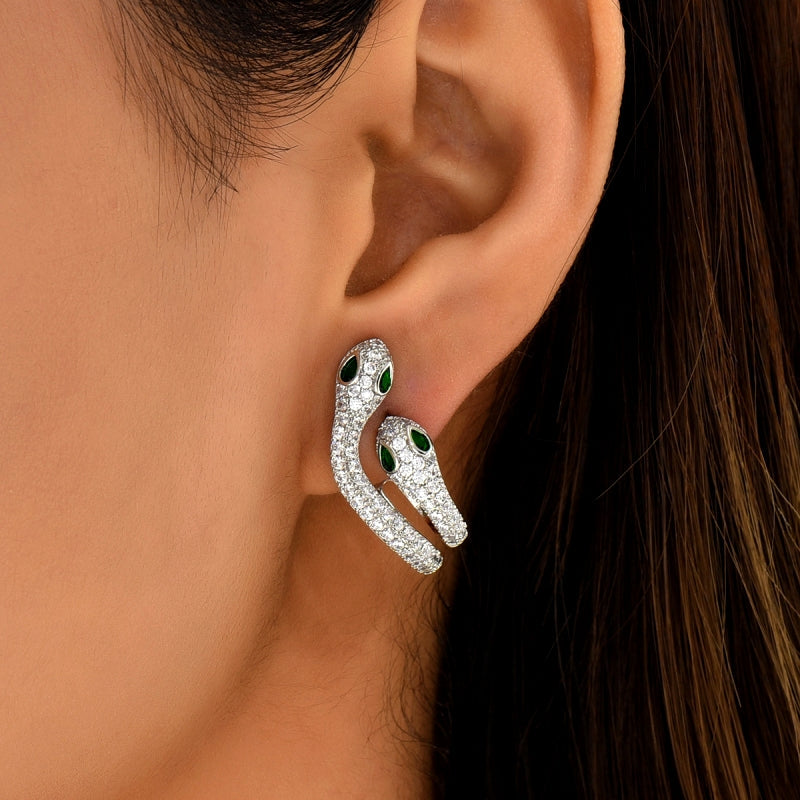 14K Gold-Plated Diamond Snake Earrings