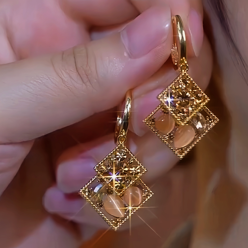 14K Gold-Plated Double-Layer Brown Diamond Earrings