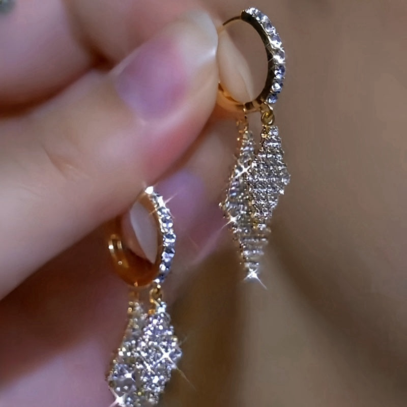 14K Gold-Plated Double-Layer Diamond Earrings