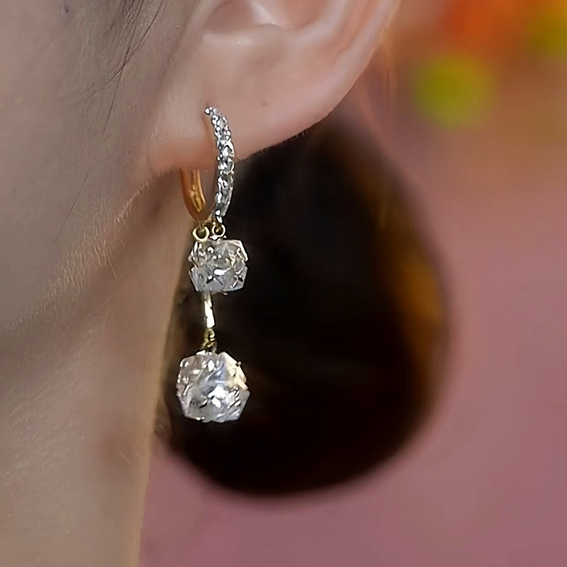 14K Gold-Plated Double Diamond Ball Earrings