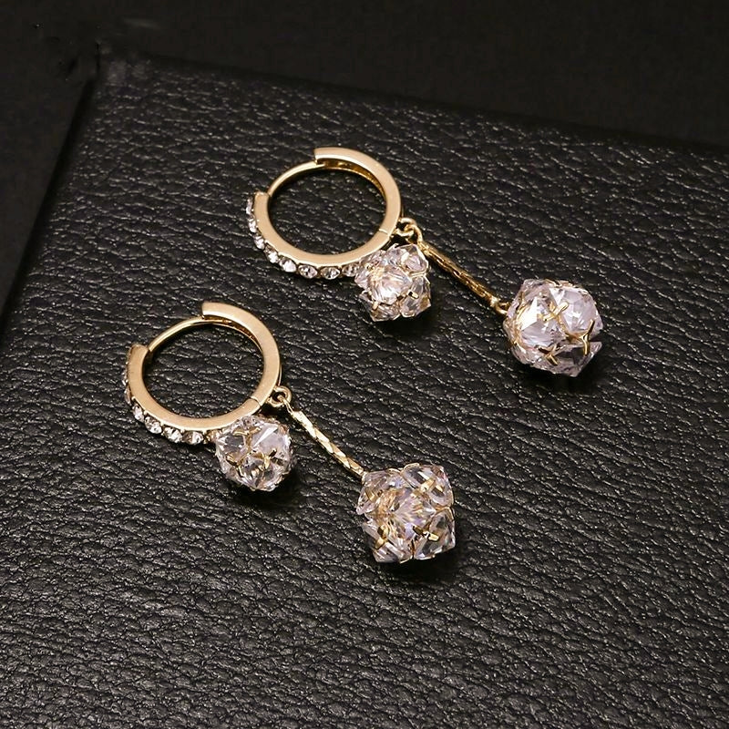 14K Gold-Plated Double Diamond Ball Earrings