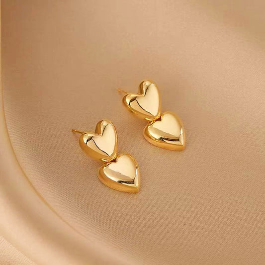 14K Gold-Plated Double Heart Earrings