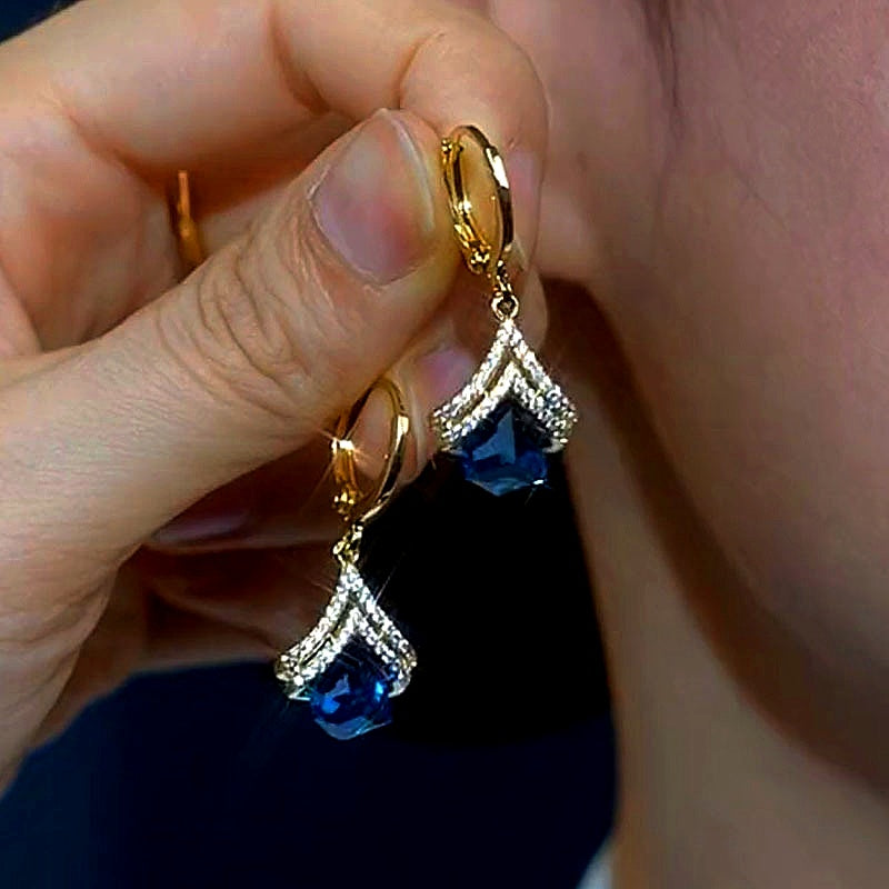 14K Gold-Plated Elegant Blue Crystal Earrings