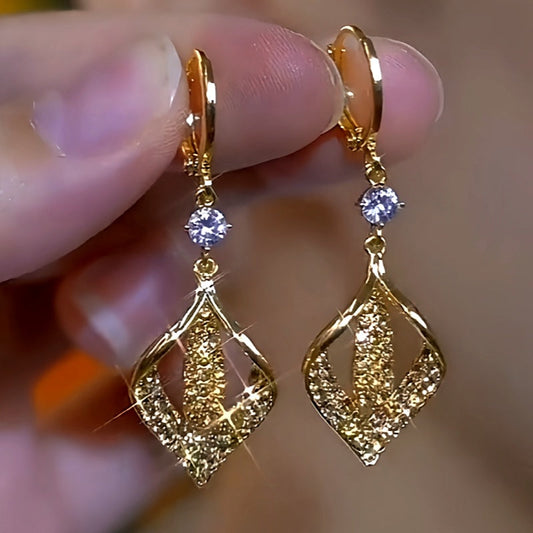 14K Gold-Plated Elegant Brown Diamond Geometric Earrings