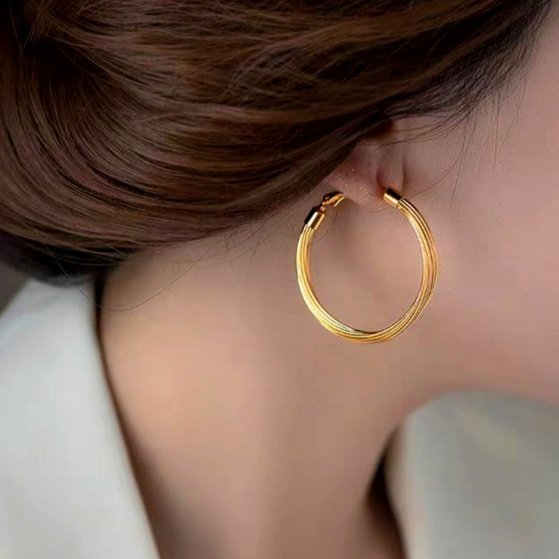 14K Gold-Plated Elegant Brushed Large Hoop Earrings