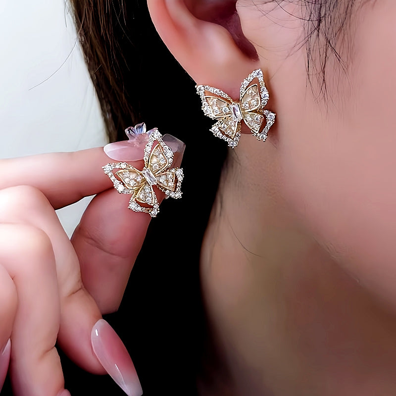 14K Gold-Plated Elegant Butterfly And Flower Earrings