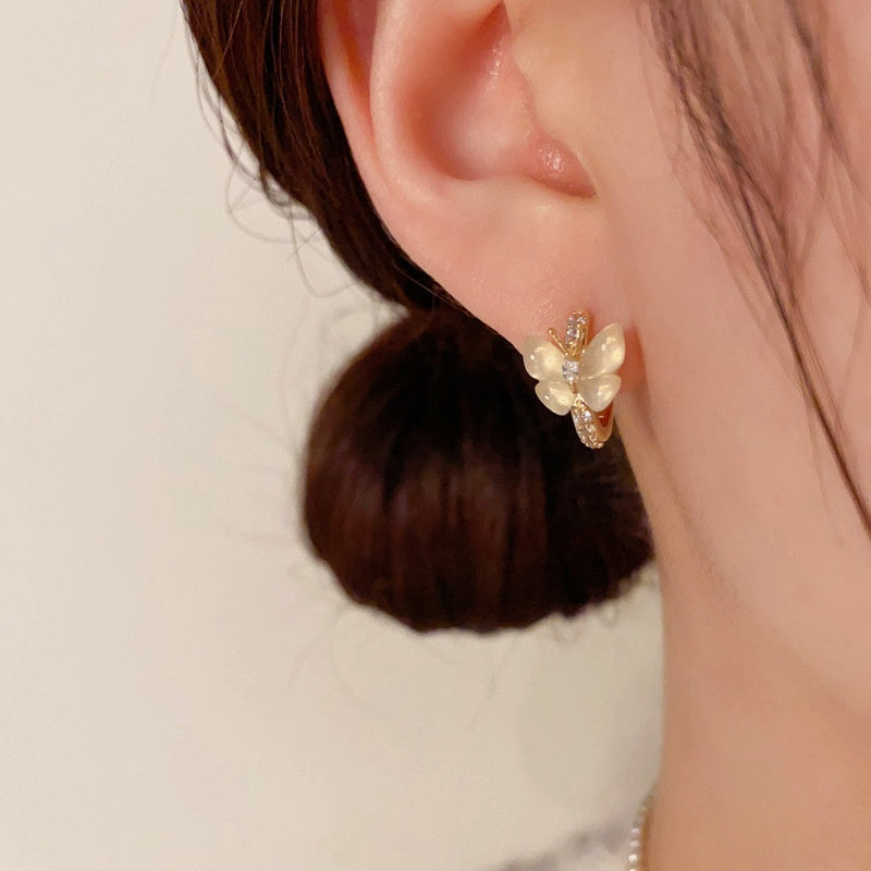 14K Gold-Plated Elegant Butterfly Hoop Earrings