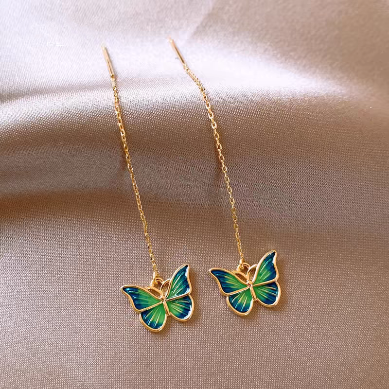 14K Gold-Plated Elegant Butterfly Threader Earrings